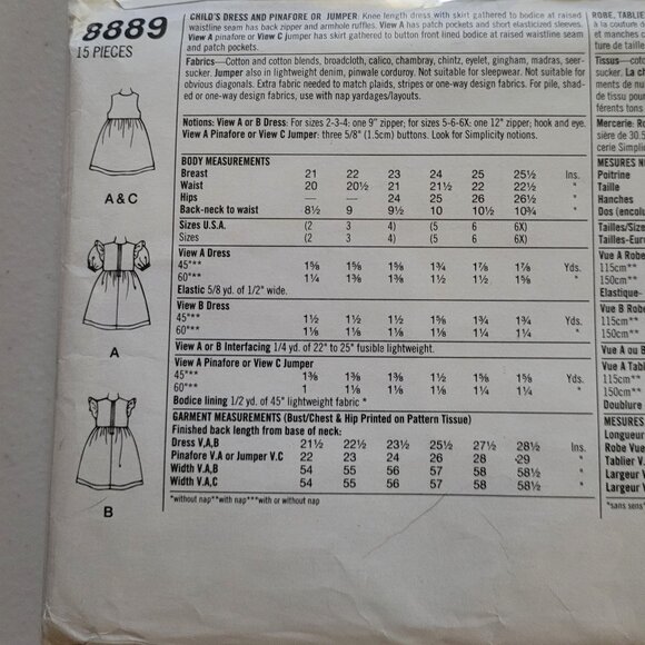 Simplicity 8889 Cute Girls Dresses Easy to Sew Sizes 5-6-6X - Picture 2 of 2